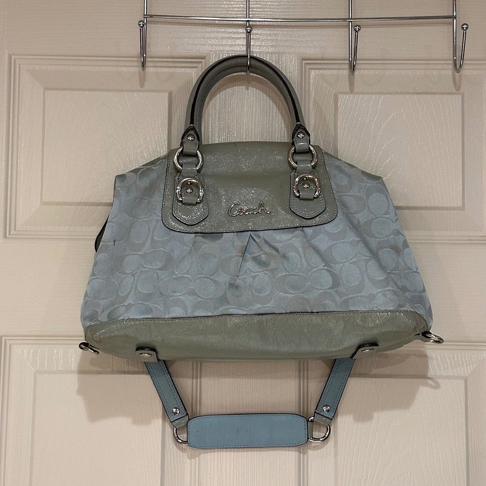 Coach Signature Ashley Satchel Light Blue Grey missing hang tag
